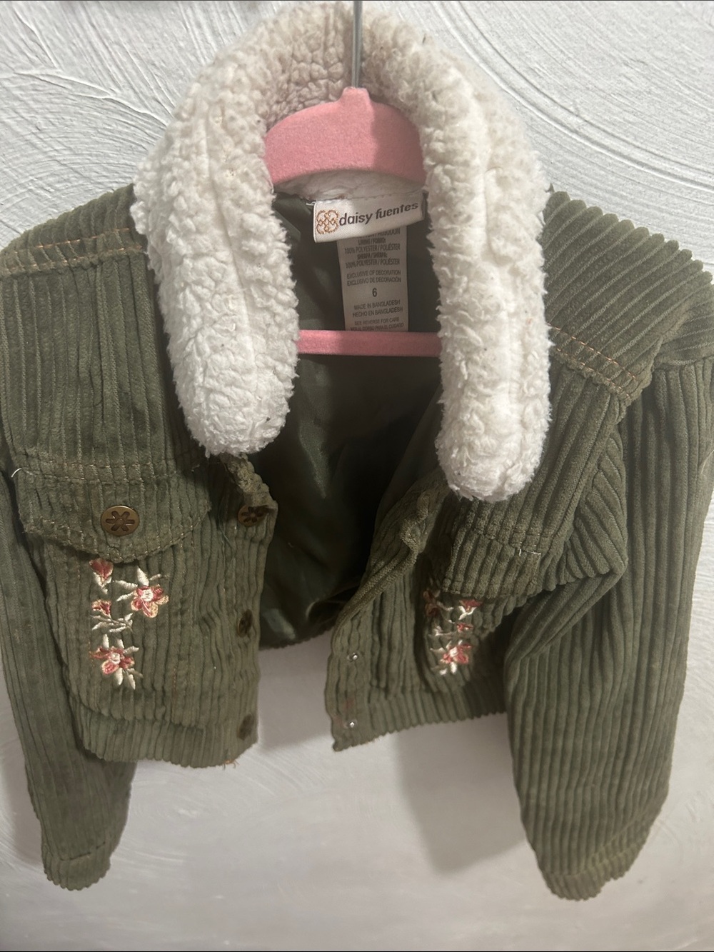 Daisy Fuentes Kids Olive Corduroy Jacket with Sherpa Collar